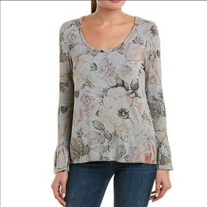 ⭐️ Chaser Gray Floral Peplum Bell Sleeve Blouse